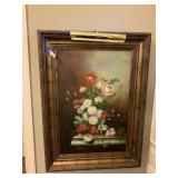Framed Floral Wall Art Oil on Canvas w/Light