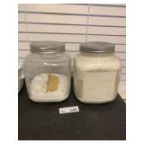 (2) Vintage Ribbed Glass Hoosier Cabinet Jars