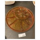 Vintage Indiana Glass Pebble Leaf Amber Egg Plate