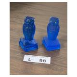 (2) Blue Glass Owl Decor Westmoreland Glass Co