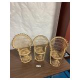 (3) Vintage Miniature Wicker Rattan Peacock Chair