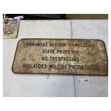 Metal Arkansas Dept of Corrections Sign