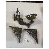 Antique Cast Iron Corner Brackets & Candle Holder