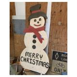 Wood Merry Christmas Snowman approx 7