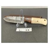 Damascus Style Knife & Sheath approx 3.5"