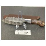 Damascus Style Knife & Sheath approx 3.5"