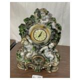 Vintage Ceramic Mantel Clock w/Cherubs Grape Vine