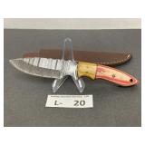 Damascus Style Knife & Sheath approx 3.5"