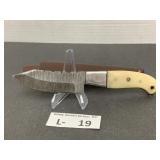 Damascus Style Knife & Sheath approx 3.5"