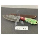 Damascus Style Knife & Sheath approx 3.5"