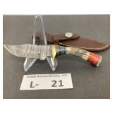 Damascus Style Knife & Sheath approx 2.5"
