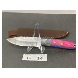 Damascus Style Knife & Sheath approx 3.5"