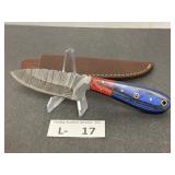 Damascus Style Knife & Sheath approx 3.5"