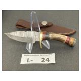 Damascus Style Knife & Sheath approx 2.5"