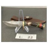 Damascus Style Knife & Sheath approx 2.5"