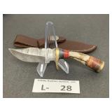 Damascus Style Knife & Sheath approx 2.5"