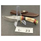 Damascus Style Knife & Sheath approx 2.5"