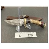 Damascus Style Knife & Sheath approx 2.5"