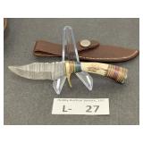 Damascus Style Knife & Sheath approx 2.5"