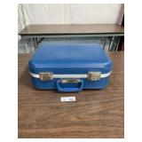 Vintage Blue Hard Sided Train Case Vanity Suitcase