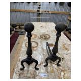 Vintage Cast Iron Hammered Fireplace Andirons
