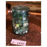 Blue Glass Snap Lid Jar of Marbles