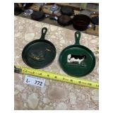 (2) Small Cast Iron Mini Skillets Decor Animals