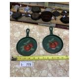 (2) Small Cast Iron Mini Skillets Fruit