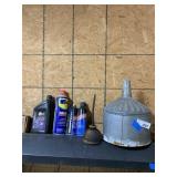 Metal Funnel, Oil Can, Oil, etc
