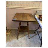 Antique Oak Victorian Two Tier Square Parlor Table