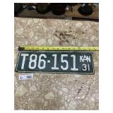 Antique Kansas 1931 Lincese Plate