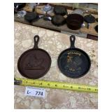 (2) Small Cast Iron Mini Skillets Chickens