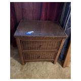 Vintage Henry Link? Wicker Nightstand Glass Top
