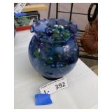 Cobalt Blue Ruffled Glass Bowl Filled w/ Marbles