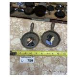 (2) Small Cast Iron Mini Skillets Decor