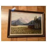 Framed Mountain Landscape Oil Painting
