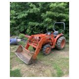 Kubota L2600DT Tractor Bucket, Bush Hog, Box Blade