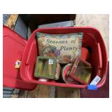 Red Plastic Storage Tote w/Misc Christmas