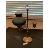 Antique Brass Student Lamp Green Ribbed Shade