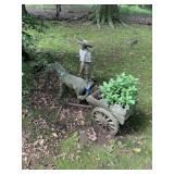 Concrete Donkey Wagon & Figure (some damage)