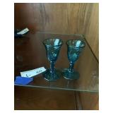 (2) Vintage Hand Blown Blue Glass Small Glasses