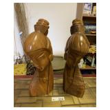(2) Vintage Hand Carved Wood Bust Sculpture