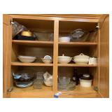 Dishes in Upper & Lower Cabinet Left of Fridge