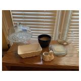 Glass Cake Plate & Misc Decor