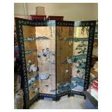 Vintage Four-Panel Black Lacquered Room Divider