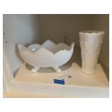 Milk Glass Fruit Bowl & Vase