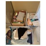 (2) Plastic Totes & (1) Box of Fabric