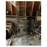Tomato Cages, Wood Ladder, Metal Shelf Contents