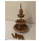 Vintage MCM Monkey Pod Wood Pineapple Lazy Susan