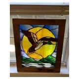 Vintage Stained Glass Panel Flying Mallard Duck
